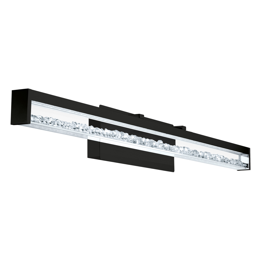 Integrated LED Vanity Bath Light with Matte Black finish Clear Glass and Clear Crystals