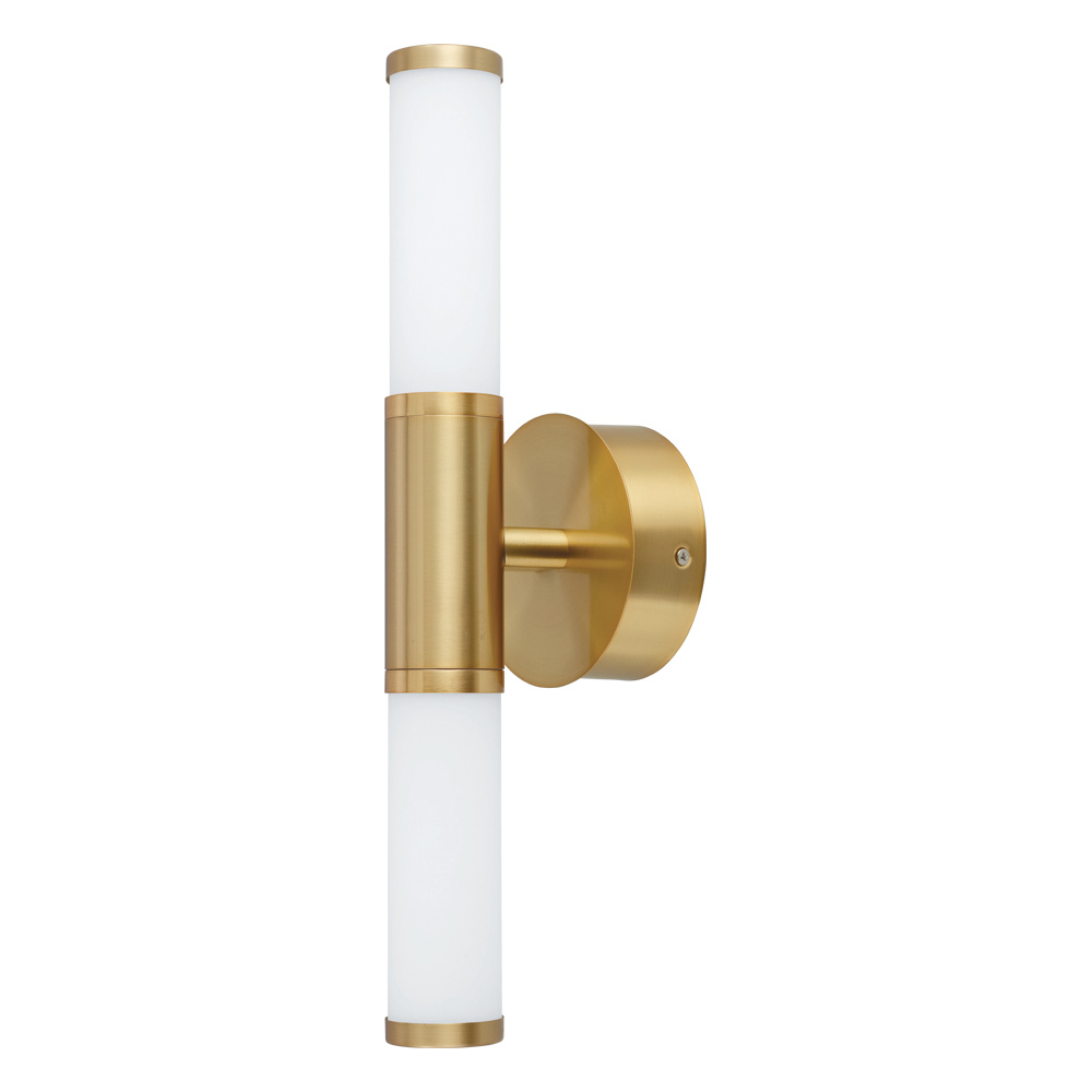 2x6W Integrated LED bath/vanity light With brushed gold finish and white glass shades