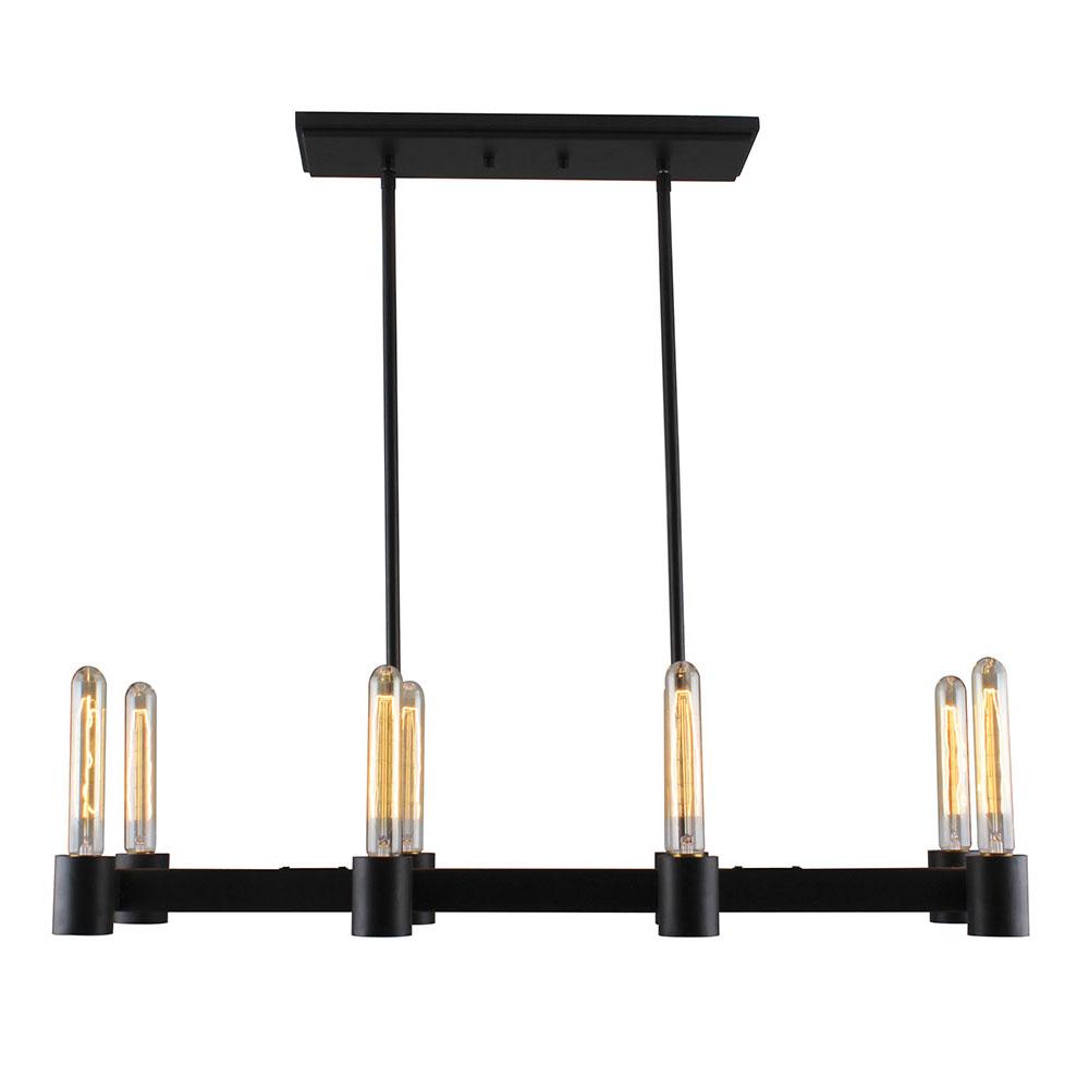 8x60W island pendant with matte black finish and open bulbs