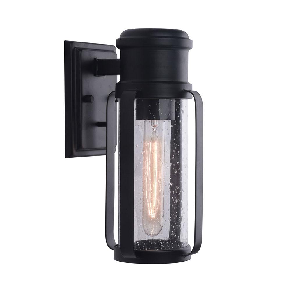 1x60W Outdoor Wall Light w/ Black Finish and Clear Seedy Glass