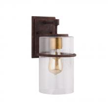 Eglo 204544A - 1x60W Outdoor waill light with a rust color finish with gold accent and clear seedy g