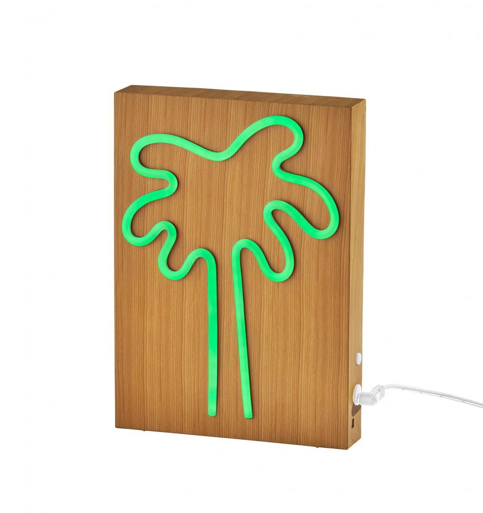 Wood Framed Neon Palm Tree Table/Wall Lamp