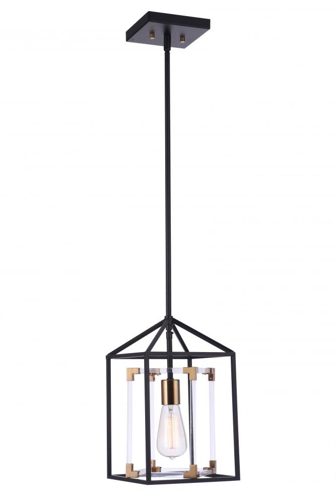 Aaron 1 Light Acrylic Pendant in Flat Black/Satin Brass