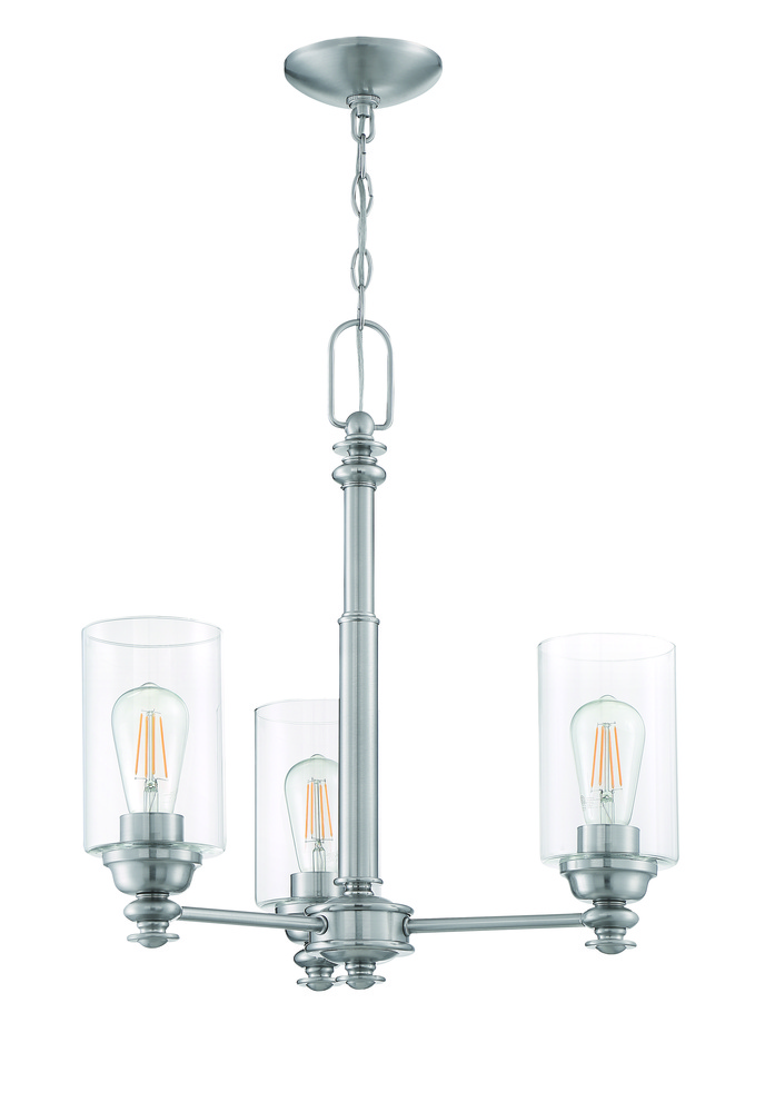 Dardyn 3 Light Chandelier in Brushed Polished Nickel (Clear Glass)
