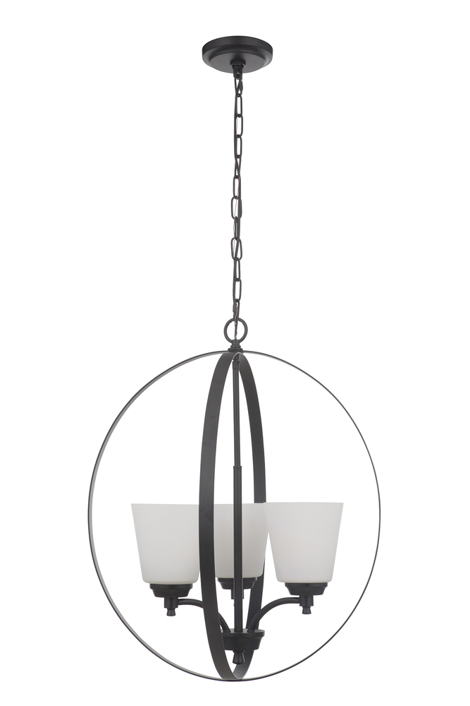 Tyler 3 Light Foyer in Flat Black (White Glass)