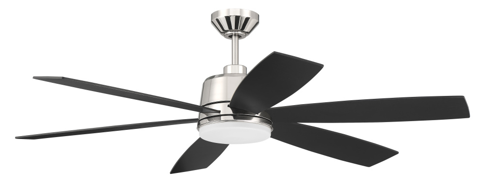 Hogan 54" 6-Blade Ceiling Fan in Polished Nickel Finish, Blades Included