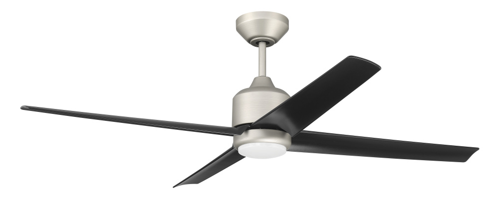 Quell 52" 4-Blade Indoor/Outdoor (Damp) Ceiling Fan, Painted Nickel Finish, Flat Black Blades