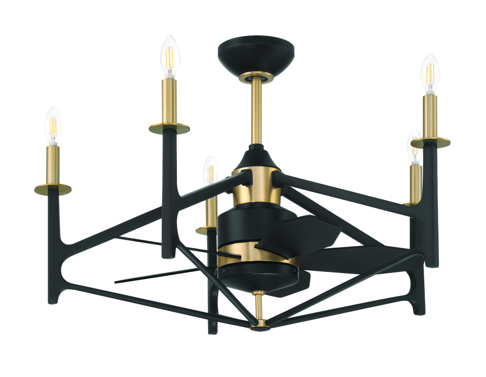 The Reserve 32 24" 5-Blade Ceiling Fan in Flat Black/Satin Brass w/ Flat Black Blades