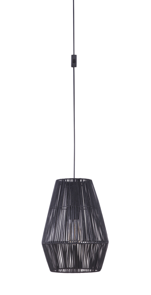 Portable Swag Pendant w/ 11.8"W Rattan Shade in Flat Black