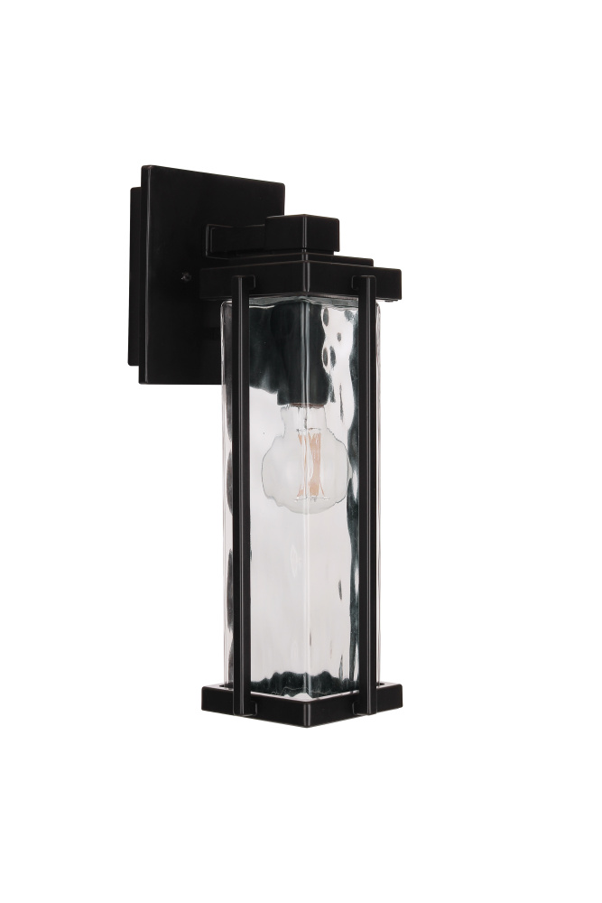 Pyrmont 1 Light Small Outdoor Wall Lantern in Midnight with Clear Hammered Glass