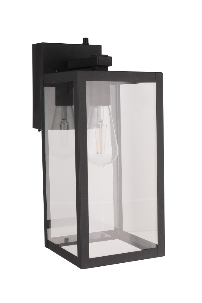 Harris 1 Light 15.63" Outdoor Lantern in Textured Black w/ Photocell, Dusk-to-Dawn, & GFCI