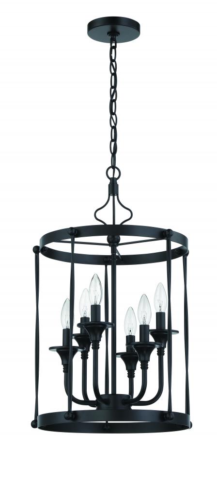 Jolenne 6 Light Cage Foyer Pendant in Flat Black