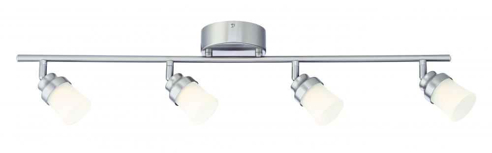 Track Fixture - Brushed Nickel; 4 Frosted Shade heads; Straight bar