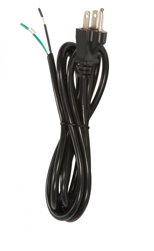 8 Foot 18/3 SVT 105C Heavy Duty Cord Set; Black Finish; 100 Carton; 3 Prong Molded Plug; Stripped