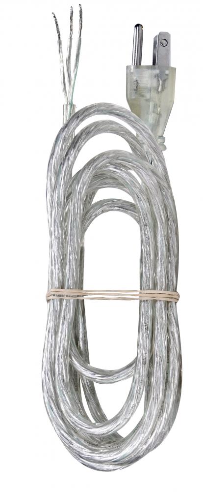 8 Foot 18/3 SVT 105C Heavy Duty Cord Set; Clear Silver Finish; 100 Carton; 3 Prong Molded Plug;