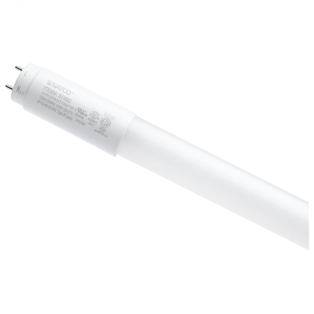 10.5 Watt T8 LED; 48 Inch; 30K/35K/40K/50K/65K CCT Selectable; Low Optical Flicker (less than 5%);