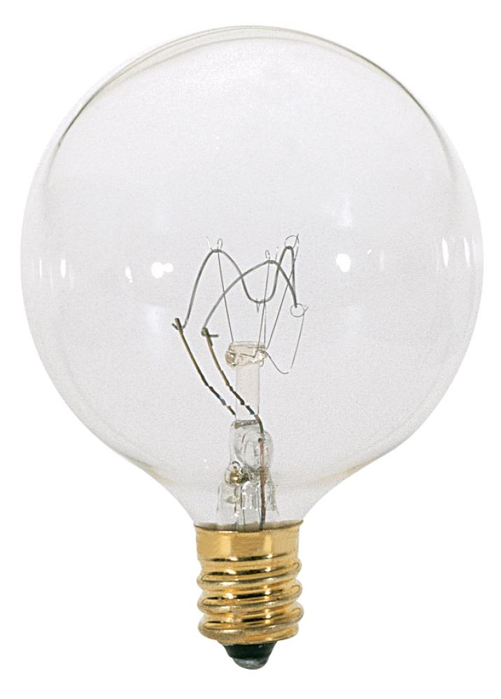 15 Watt G16 1/2 Incandescent; Clear; 1500 Average rated hours; 114 Lumens; Candelabra base; 120