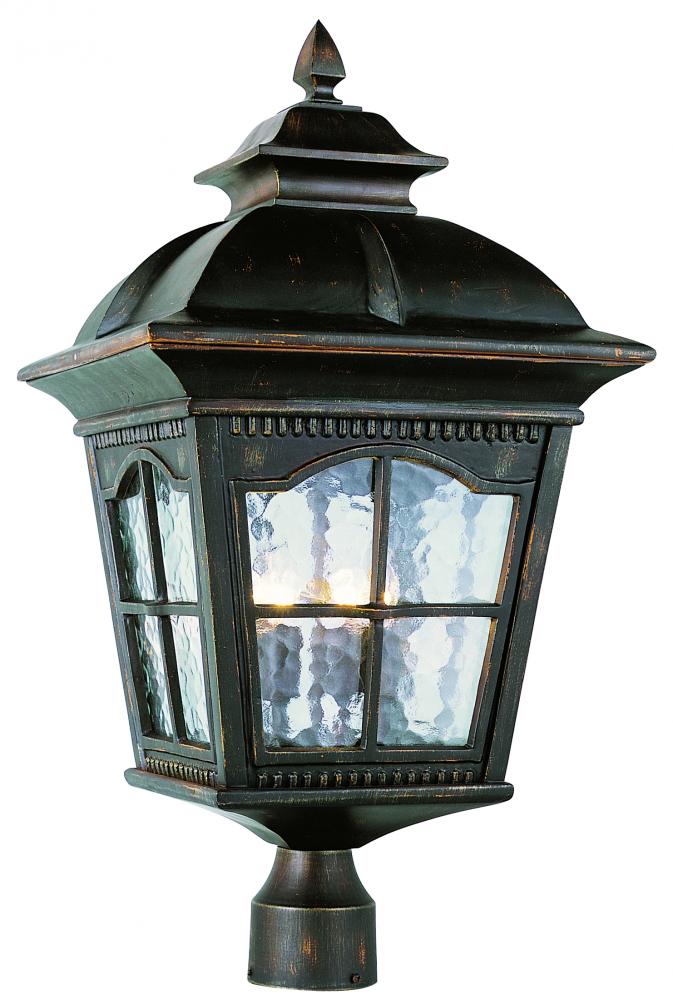 Briarwood 4-Light Rustic, Chesapeake Embellished, Water Glass and Metal Framed Post Mount Lantern He