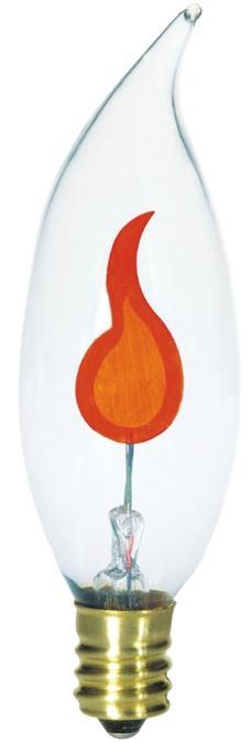 3W CA8 Flicker Flame Incandescent Clear E12 (Candelabra) Base, 120 Volt, Card