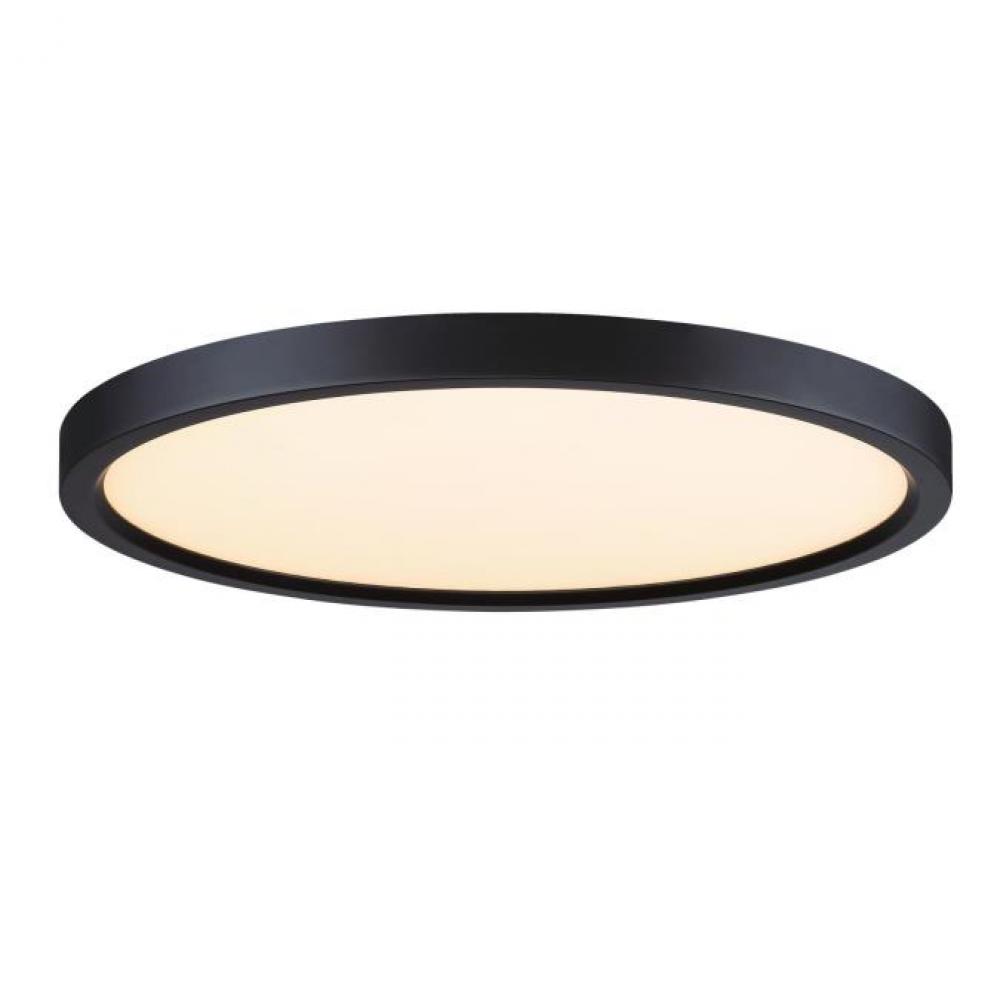 15 in. 30W Dimmable LED Flush with Color Temperature Selection Black Finish White Acrylic Shade