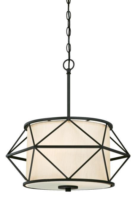 2 Light Pendant Matte Black Finish Sand Fabric Shade