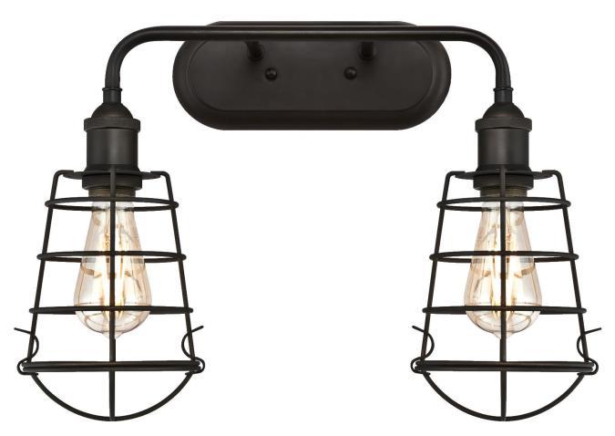 2 Light Wall Fixture Oil Rubbed Bronze Finish Cage Shades