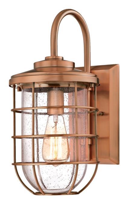Wall Fixture Washed Copper Finish Clear Seeded Glass