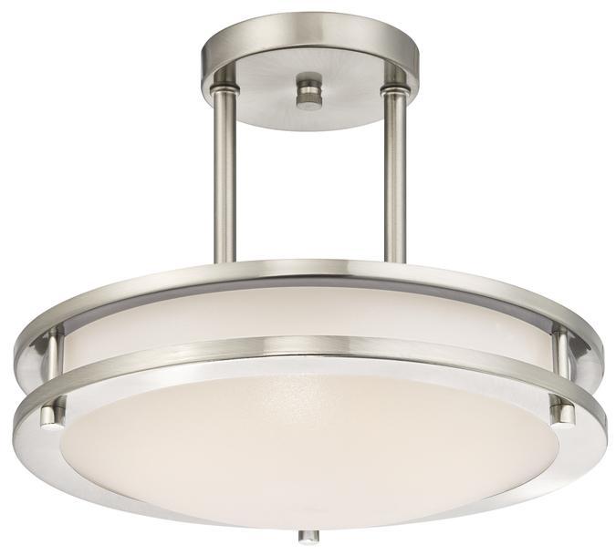 12 in. 15W LED Semi-Flush Brushed Nickel Finish White Acrylic Shade