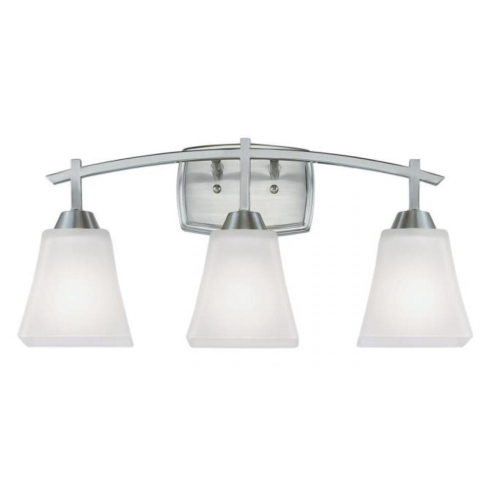 3 Light Wall Fixture Brushed Nickel Finish Frosted Glass