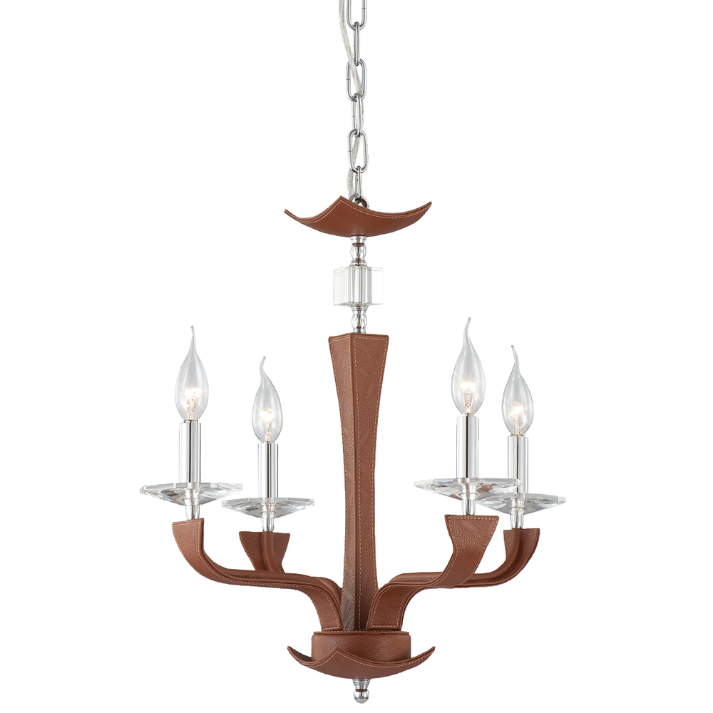 Pella, 4Lt Chandelier, Chrome/Brn