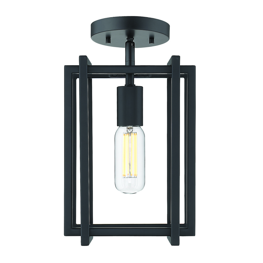 Tribeca 1-Light Semi-Flush in Matte Black with Matte Black Accents