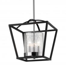 Golden 4309-M3 BLK-SD - Mercer Mini Chandelier in Matte Black with Chrome accents and Seeded Glass