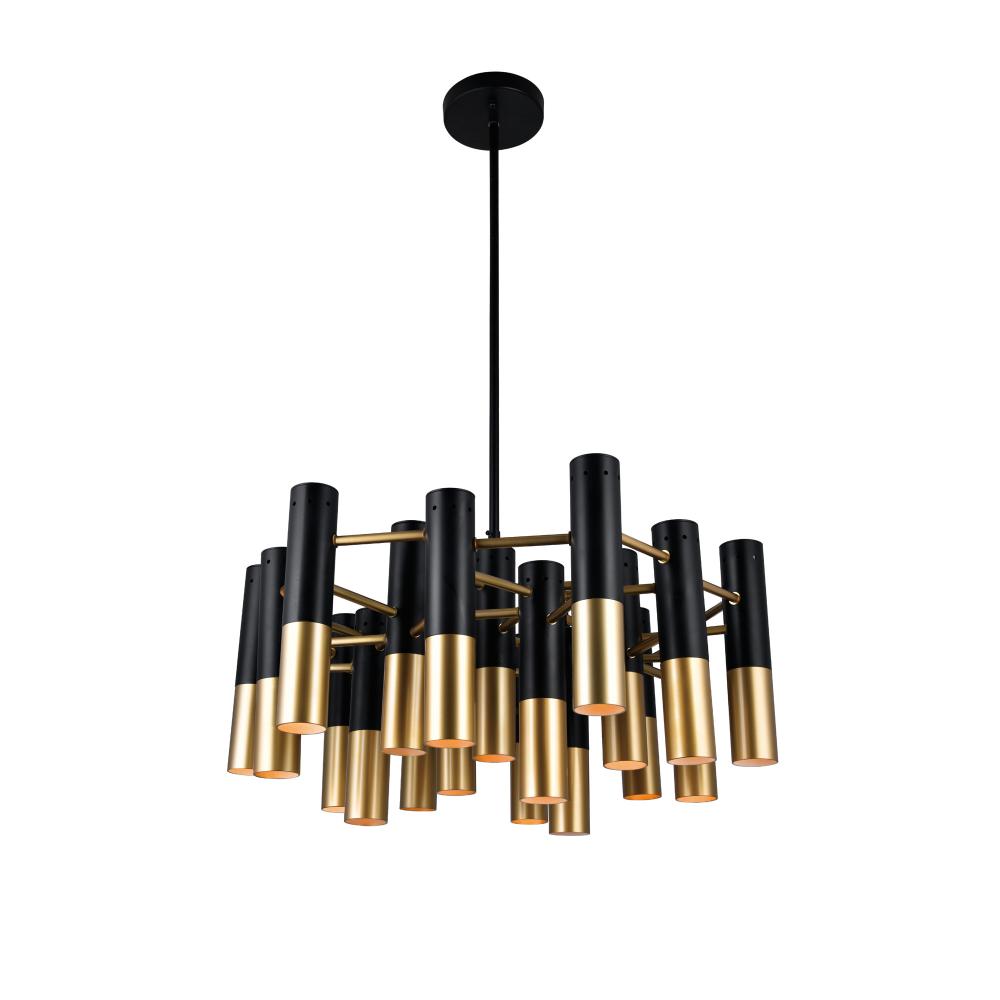 Anem 19 Light Down Chandelier With Matte Black & Satin Gold Finish