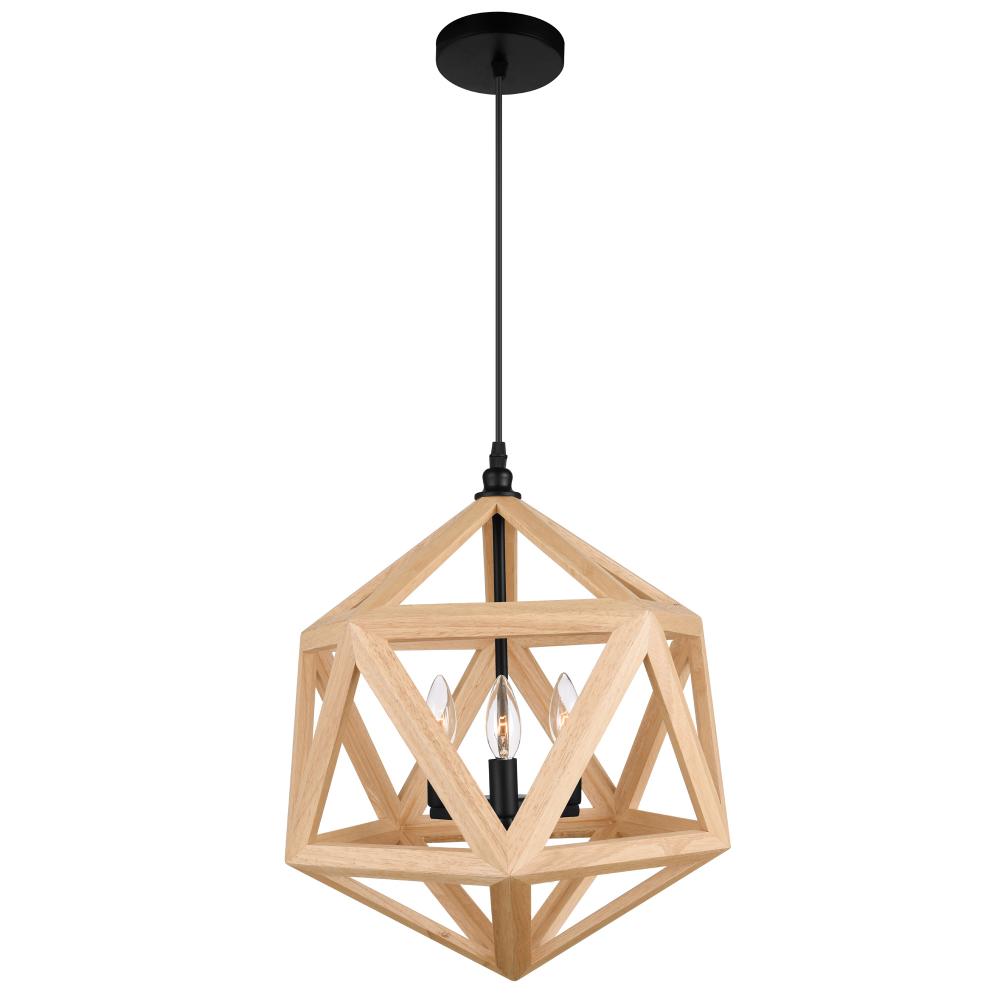 Lante 3 Light Pendant With Black & Wood Finish