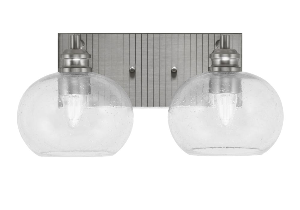 Edge 2 Light Bath Bar, Brushed Nickel Finish, 7" Clear Bubble Glass