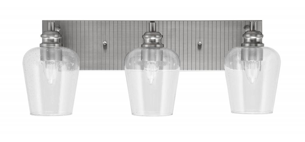 Edge 3 Light Bath Bar, Brushed Nickel Finish, 5" Clear Bubble Glass