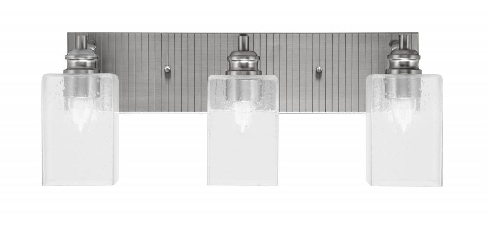 Edge 3 Light Bath Bar, Brushed Nickel Finish, 4" Square Clear Bubble Glass