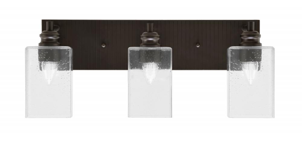 Edge 3 Light Bath Bar, Espresso Finish, 4" Square Clear Bubble Glass