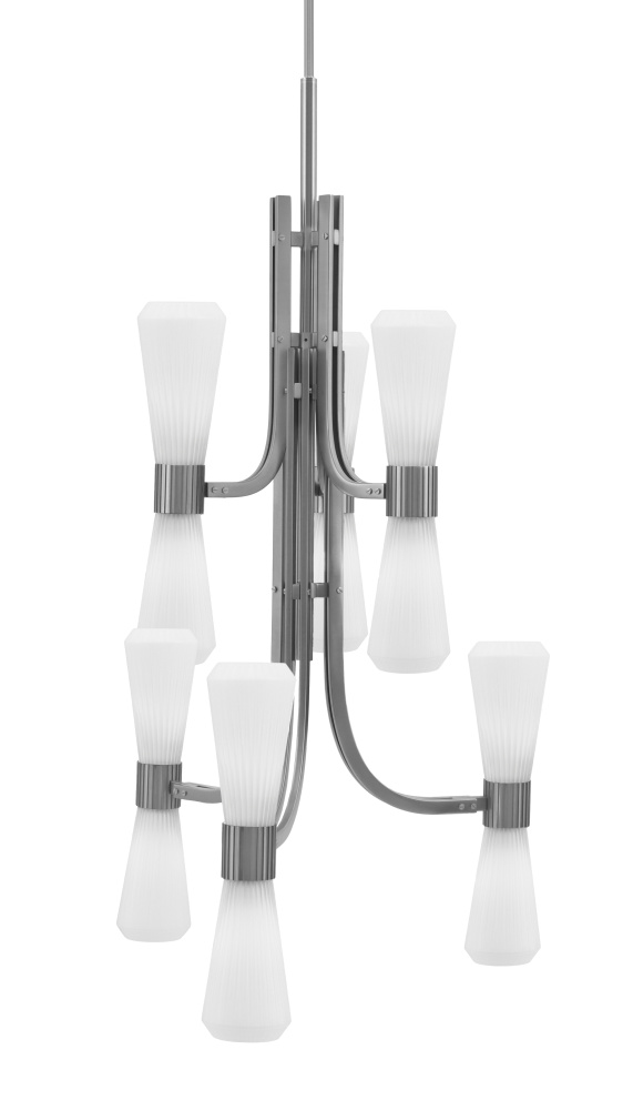 Everleigh 12 Light Chandelier Shown in Graphite Finish with 4" White Glass