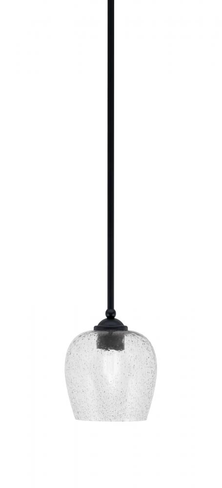 Zilo Stem Mini Pendant, Matte Black Finish, 6" Smoke Bubble Glass