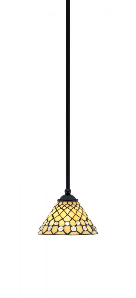 Zilo Stem Mini Pendant, Matte Black Finish, 7" Starlight Art Glass