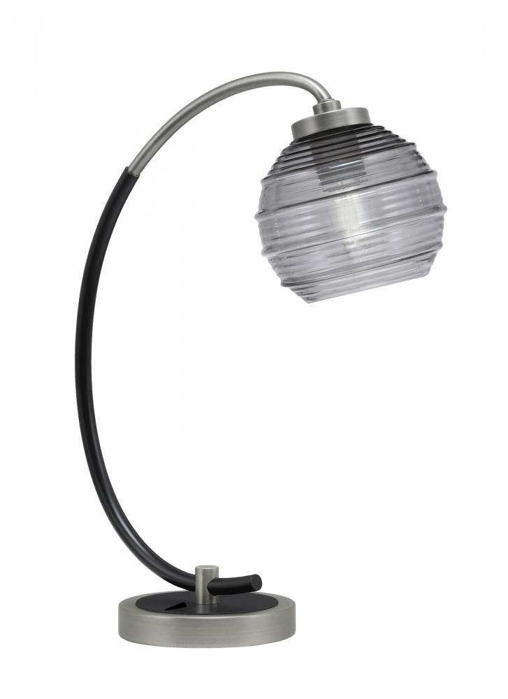 Desk Lamp, Graphite & Matte Black Finish, 6" Smoke Ribbed Glass