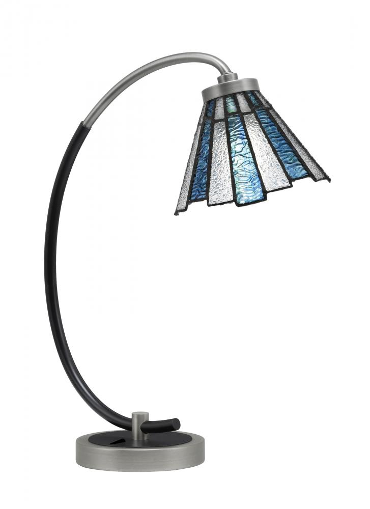 Desk Lamp, Graphite & Matte Black Finish, 7" Sea Ice Art Glass