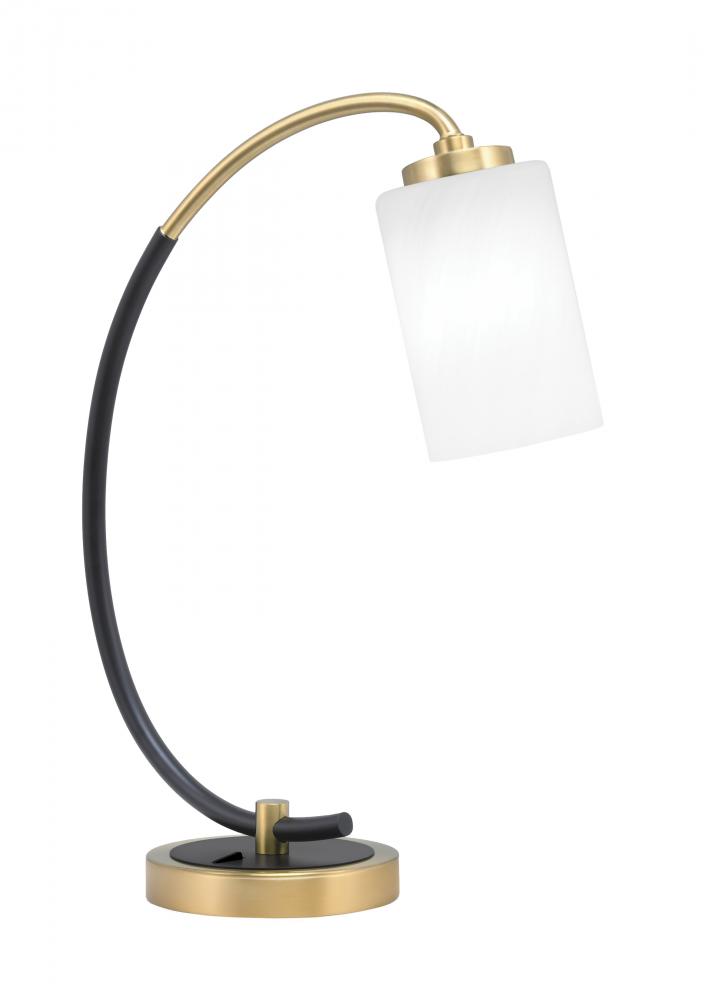 Desk Lamp, Matte Black & New Age Brass Finish, 4" White Marble Glass