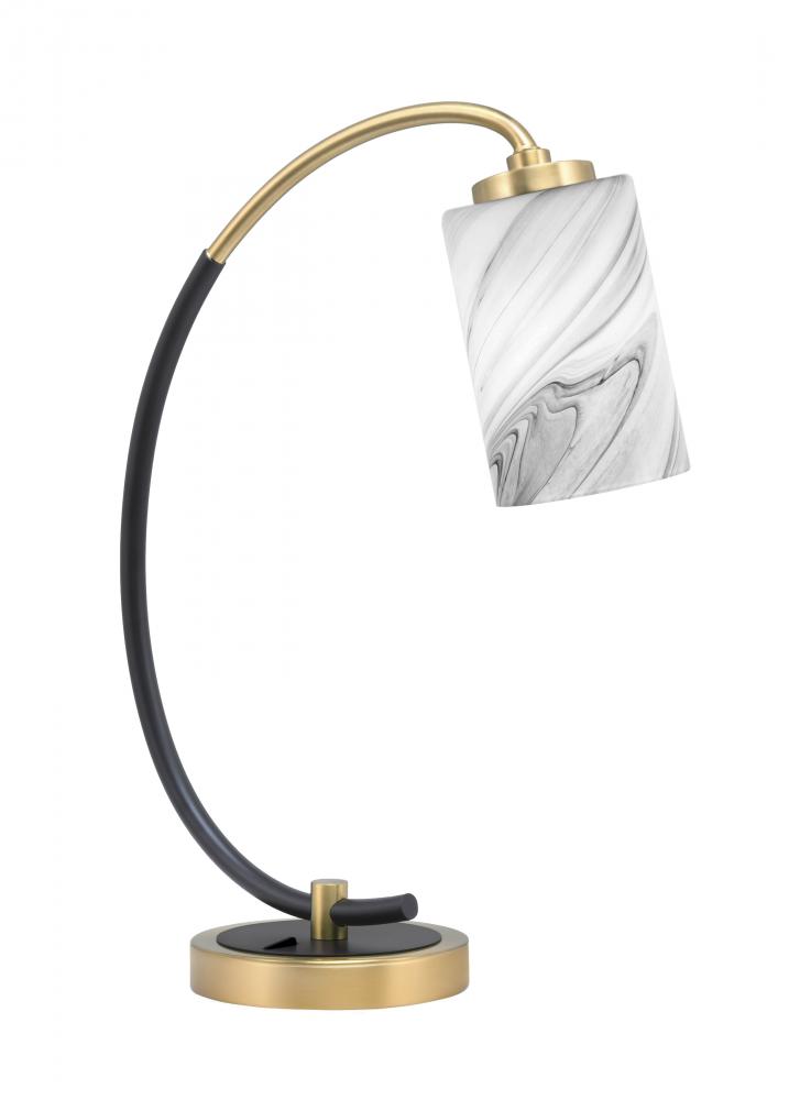 Desk Lamp, Matte Black & New Age Brass Finish, 4" Onyx Swirl Glass