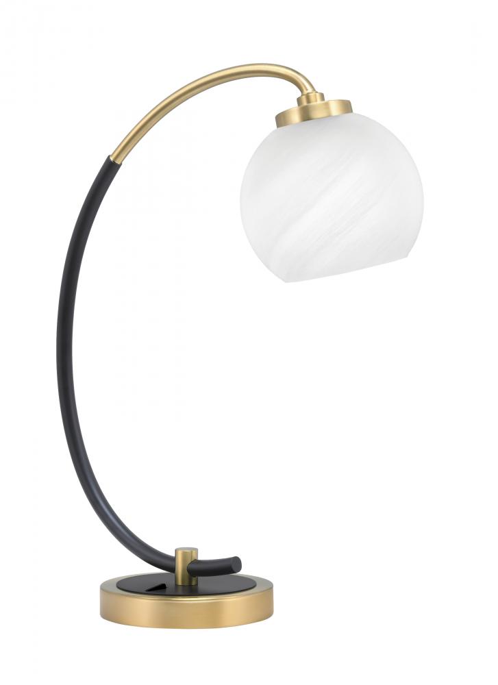 Desk Lamp, Matte Black & New Age Brass Finish, 5.75" White Marble Glass