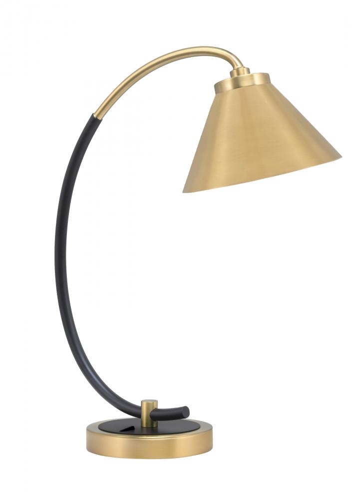 Desk Lamp, Matte Black & New Age Brass Finish, 7" New Age Brass Cone Metal Shade