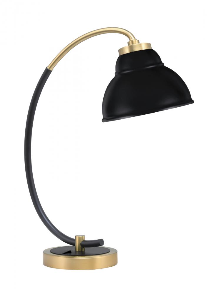 Desk Lamp, Matte Black & New Age Brass Finish, 7" Matte Black Double Bubble Metal Shade