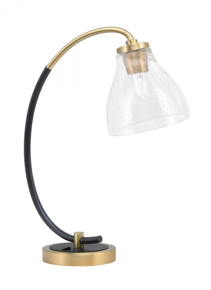 Desk Lamp, Matte Black & New Age Brass Finish, 6.25" Clear Bubble Glass