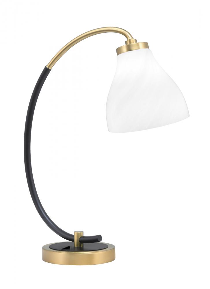 Desk Lamp, Matte Black & New Age Brass Finish, 6.25" White Marble Glass